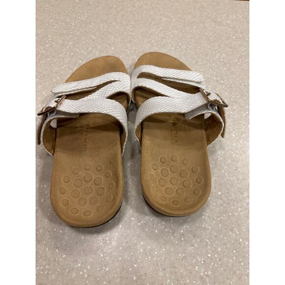 Vionic Skylar Women Size 7 White Leather Faux Snakeskin Slip On Sandals Slides - Picture 4 of 6